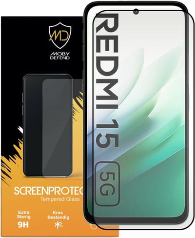 MobyDefend Screenprotector - Geschikt voor Xiaomi Redmi 15 5G - Screensaver Met Zwarte Randen - Gehard Glas