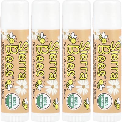 Sierra Bees, Organic Lip Balm, Grapefruit, 4 Pack, .15 oz (4.25 g) Each yellow