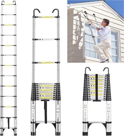Telescopische Ladder - Opvouwbare Ladder - Werk Op Hoogte - Met Stabiliteitshaak - 6.2 Meter - Zilver