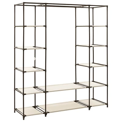 vidaXL - Kledingkast - met - vakken - en - stangen - 150x45x176 - cm - stof - crème