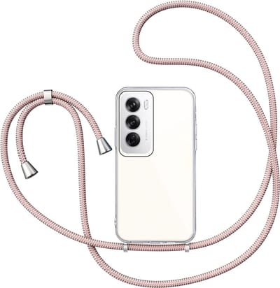 Hoesje met Koord geschikt voor Oppo Reno 12 - Back Cover Siliconen Case Transparant Hoes Roségoud