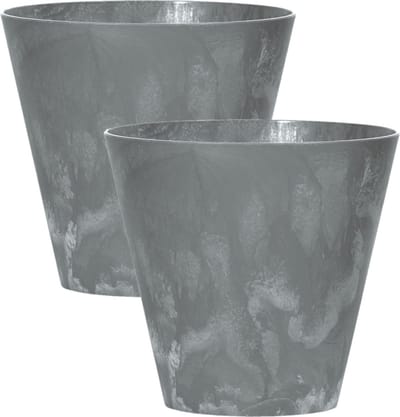Prosperplast Bloempot/plantenpot voor buiten - Set van 2x stuks - kunststof - steengrijs - D20 x H19 cm - 3,5 liter