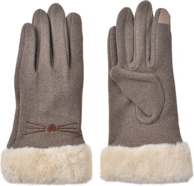 Clayre & Eef Handschoenen met imitatiebont 9x23 cm Bruin Polyester