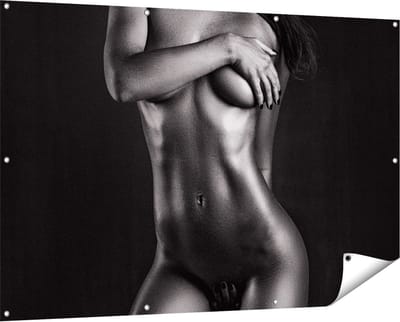 Gards Tuinposter Naakte Vrouwen Lichaam - Erotiek - Zwart Wit - 150x100 cm - Tuindoek - Tuindecoratie - Wanddecoratie buiten - Tuinschilderij