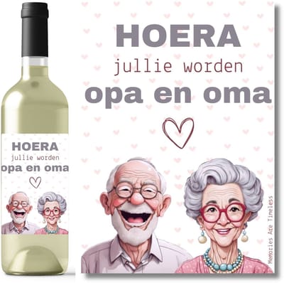 Wijnetiket Zwangerschap – Hoera Jullie Worden Opa en Oma – Origineel Cadeau