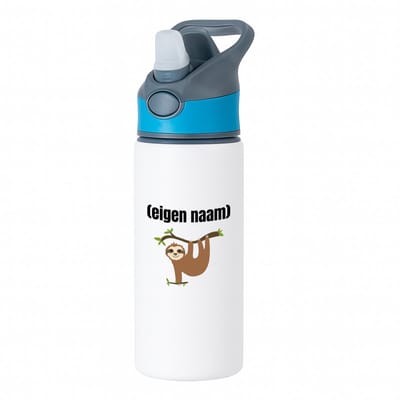 Hacebo® - luiaard met eigen naam waterfles met rietje blauw - Luiaard - luiaard liefhebbers - iemand die houdt van luiaards - verjaardag - cadeau - kado - water fles - 650ML