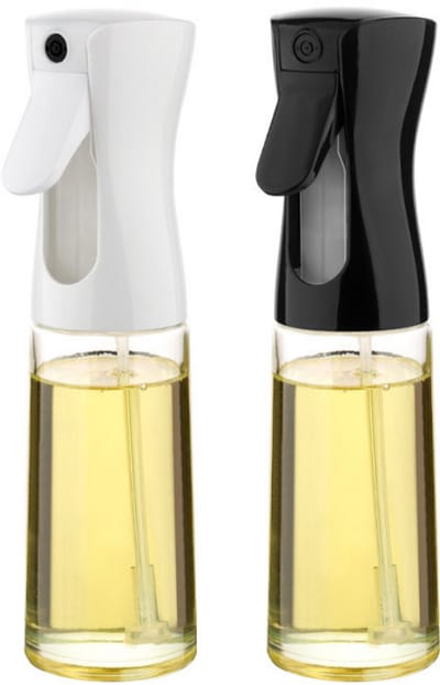 2 stuks - SWGOTA Olijfoliesprayer - Glasmateriaal - Keuken Olijfoliesprayfles - Oliedispenser - Oliefles - Barbecueaccessoires - Baksprayoliepomp - Kooksprayolie - Verstuifbaar - 220 ml - Wit + Zwart