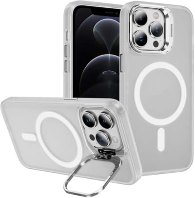 Hoesje Geschikt voor Apple iPhone 12 Pro Max - Compatibel met MagSafe & Qi2 - Back Cover met Standaard - Camera Kickstand - Transparant