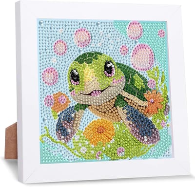 Diamond painting schildpad voor kinderen - met lijst - 5D diamanten kunst - creatief doe-het-zelf cadeau - ShopVlot