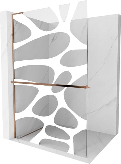 Mexen Kioto+ L douchewand met plank Walk-in 70 x 200 , witte golf, roze goud - 800-070-123-60-97