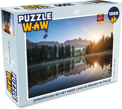 Puzzel Zonsopgang bij het meer Lago di Braies in Italië - Legpuzzel - Puzzel 1000 stukjes volwassenen