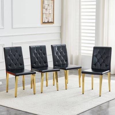 MODENUIT Eetkamerstoel - Set Van 4 - Rugleuning Met Ruitstiksel - Voor Eethoek En Horeca - PU Zwart Goud