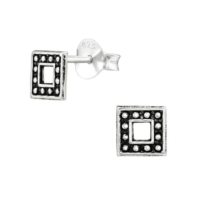Aramat Jewels | Oorbellen | Zilveren Bali Oorbellen - Open Vierkant Geoxideerd | | | |5mm | Zilver | Kinderen, Volwassenen | Verkleurd niet