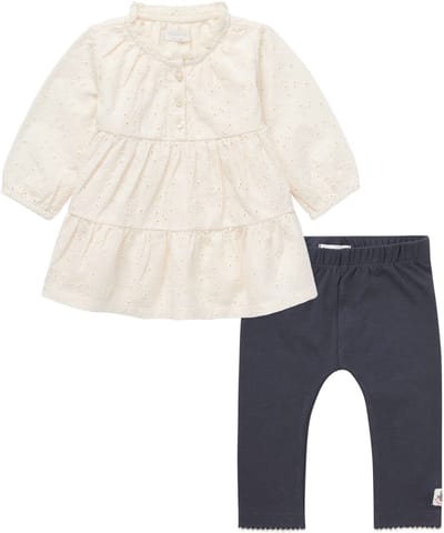 Noppies - Kledingset - 2 delig - Jurk Leawood Butter Cream - legging Needham India Ink - Maat 68