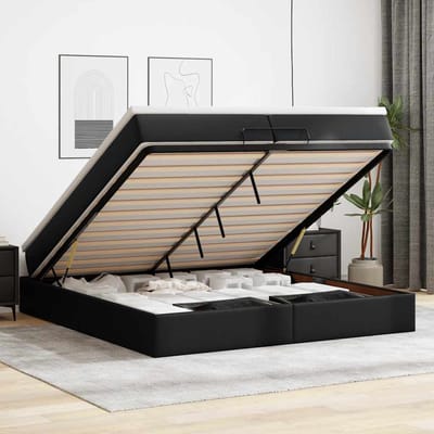 vidaXL - Ottoman - bed - met - matrassen - 200x200cm - kunstleer - zwart
