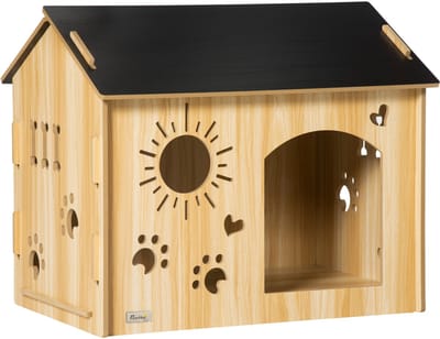 Hondenhuis - 69 x 50 x 58,5 cm - Houten Huis + Ventilatieopeningen - Voor Binnen - MDF - Eiken + Zwart