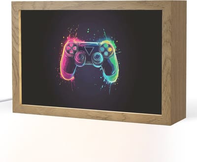 Nachtlampje 30x20 cm - Kinder lampje - Grafisch - Controller - Neon - Verfspatten - Tafellamp kinderkamer - Slaapkamer lamp - Bedlamp kinderen - Kinderlampje stopcontact - Wandlamp babykamer - Nachtlampjes
