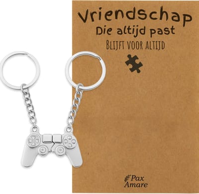 BFF Sleutelhanger voor 2 'Vriendschap die altijd past' - Controller - Sleutelhanger set op Cadeau Kaartje - Zilverkleurig - Vriendschap Symbool - Pax Amare