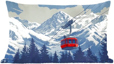 Sierkussens - Kussentjes Woonkamer - 60x40 cm - Kabelbaan - Sneeuw - Berglandschap