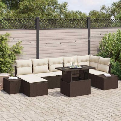 vidaXL - Tuinbank - Set - 8 - st - Bruin - en - Crème - poly - rattan