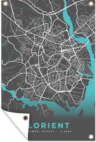 Muurdecoratie Stadskaart - Plattegrond - Kaart - Frankrijk - Lorient - 120x180 cm - Tuinposter - Tuindoek