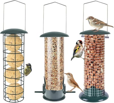 3-pack metalen vogelvoederbakken voor kleine vogels - ideale hangende feeders voor tuin