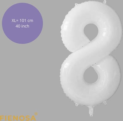 Fienosa - Cijfer Ballonnen - Nummer 8 - Wit - 101 cm - Helium Ballon - Verjaardag Ballon - Verjaardag Versiering - Leeftijd verjaardag - Verjaardagsballon - Verjaardag