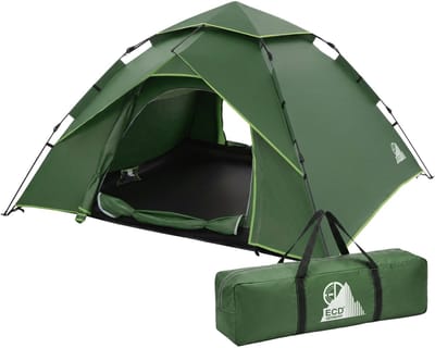 Pop-up tent voor 4 personen, kampeertent outdoor groen, dubbelwandige koepeltent met 2 deuren, waterdicht & winddicht met draagtas