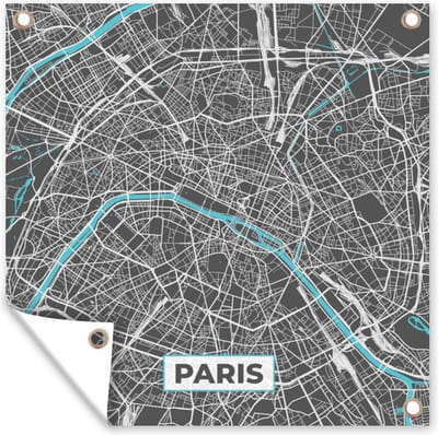 Tuin poster Parijs - Stadskaart - Frankrijk - Kaart - Plattegrond - 200x200 cm - Tuindoek