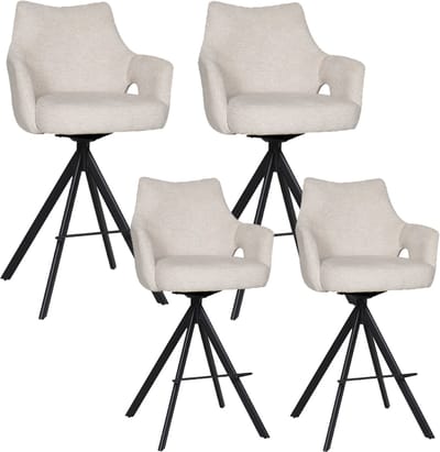 BukkitBow - Luxe Moderne Barkrukken - Set van 4 Stuks - Draaibare Zitting - met Voetensteun - Aragon Stof - met Metalen Onderstel - Beige