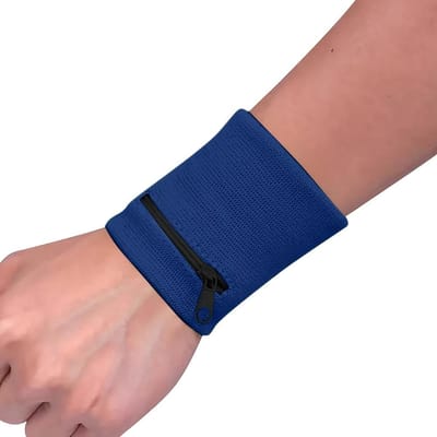 Polsportemonnee | Zweetbanden voor Mannen & Vrouwen - Rits, Hardlopen, Wandelen, Basketbal, Tennis, Wandelen, Trainen blue