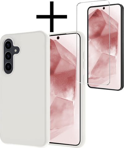 Hoesje - Met Screenprotector - Geschikt voor Samsung Galaxy A55 - Sterk & Shockproof - Back Cover - Siliconen Case - Telefoon Hoes - Wit