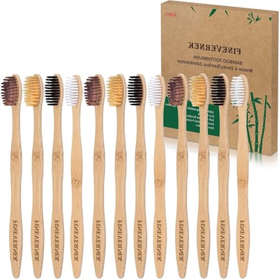 Duurzame Bamboe Tandenborstels 12-Pack met Zachte Planten Koolstofvezel Borstels voor Volwassenen en Kinderen, Milieuvriendelijk en Biologisch Afbreekbaar