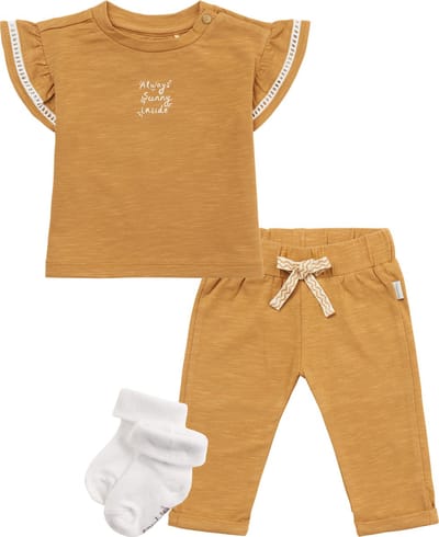 Noppies - Kledingset - 3 delig - Broek Natcher Apple Cinnamon - Shirt North Oaks Apple Cinnamon - 1 paar sokjes - Maat 74