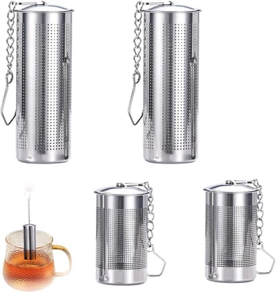 Verpakking van 4 304 RVS theezeefjes, 2 maten Theezeefje voor losse thee met ketting voor deksel en pot Thee, herbruikbare, diffuser, Kruidenzeefje, Theebal, Theefilter, Theezeefje voor kopje