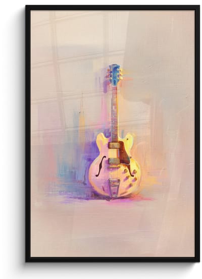 Poster in lijst - Fotolijst 80x120 cm - Posters - Gitaar - Pastel - Schilderachtig - Posterlijst zwart - Decoratie - Wanddecoratie woonkamer - Muurdecoratie slaapkamer