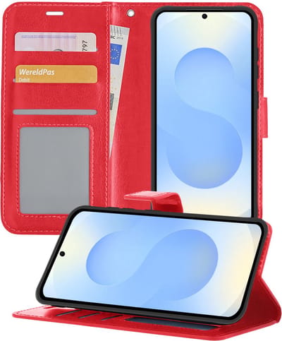 Hoesje - Geschikt voor Samsung Galaxy S25 - Luxe Bookcase - Walletcase Hoes - Portemonnee - Cover - Telefoonhoes - Rood