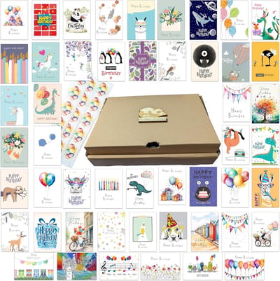 SnelShoppen - 50 Populaire Verjaardagskaarten Set met Stickers en Enveloppen van Gerecycled Papier - Diverse Ontwerpen voor Elke Gelegenheid, Perfect