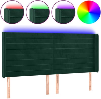 vidaXL - Hoofdbord - LED - 203x16x118/128 - cm - fluweel - donkergroen