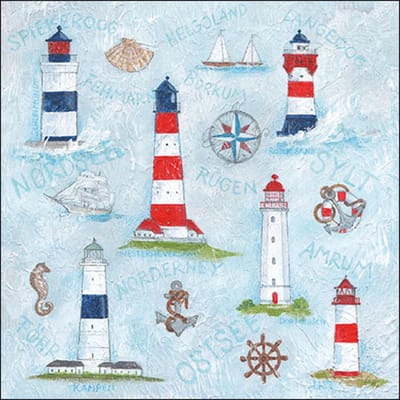 Ambiente Servetten Maritiem Thema - 20x - blauw/wit - 33 x 33 cm - 3-laags FSC Tissue - Diner/Lunchservetten - Tafeldecoratie/Feestversiering