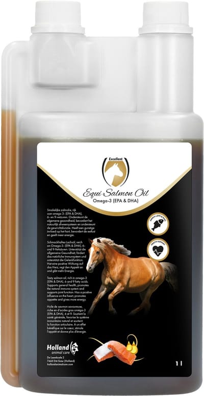 Excellent Equi Zalmolie - 1 Liter - Ondersteund de algemene gezondheid, bevordert het natuurlijke afweersysteem en ondersteund de gewrichtsfunctie - Geschikt voor paarden