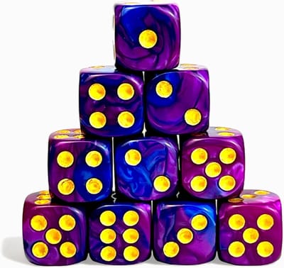 D6 Dobbelstenen - Acryl Dobbelstenen - Tafelspellen Spelen - 16mm Vorm - 10 stuks - Blauw Paars Goud
