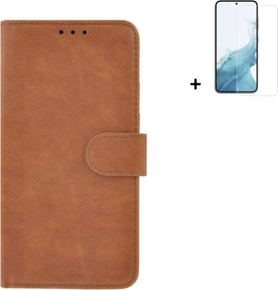 MoDo hoesje Geschikt voor Samsung Galaxy A54 - Kunstleer Book Case - Bruin hoesje met screenprotector