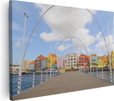 Artaza Canvas Schilderij Willemstad - 30x20 cm - Klein - Wanddecoratie Curacao - Muurdecoratie Pastelkleurige Huizen - Kamer Accessoires Woonkamer