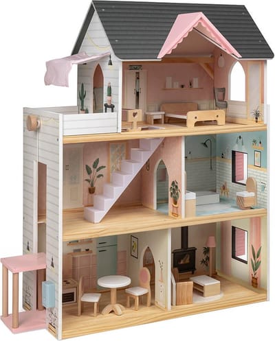 Eurekakids Poppenhuis - Houten Poppenhuis met Meubilair - Inclusief Licht en Geluid