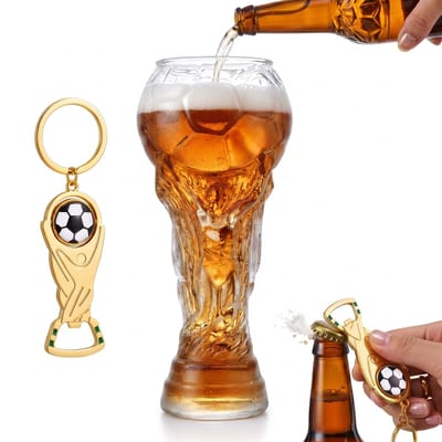 Namajunas - Bierglazen speciaal bier - Trophy style 560ML bierglas - Groot bierpul met voetbalflessenopener - Bieropener - flesopener - 2026 Voetbal wedstrijddag bar kijkfeest & cadeau voor vader, mannelijke voetbalfans - WK 2026