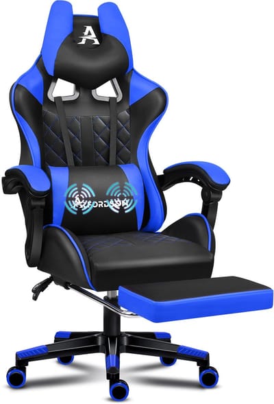 ALFORDSON Ethan - Gaming stoel bureau stoel - 360° draaibaar & 150° kantelbaar - Verstelbare zithoogte (44-54 cm) - Ingebouwde voetensteun - Lendenkussen - PU lederen zitting - Tot 180 kg