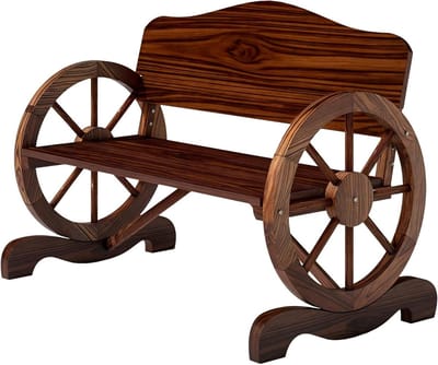 Houten Tuinbank - Parkbank Tweepersoons - Buiten Ontspannen - Unieke Wielen Armleuningen - 110 x 55 cm - Verkohlt
