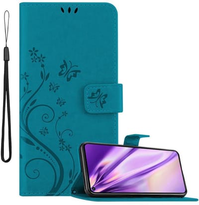 Cadorabo Hoesje geschikt voor Honor 20 PRO in BLOEMEN BLAUW - Beschermhoes in bloemmotief met magnetische sluiting, standfunctie en kaartsleuven Book Case Cover Etui