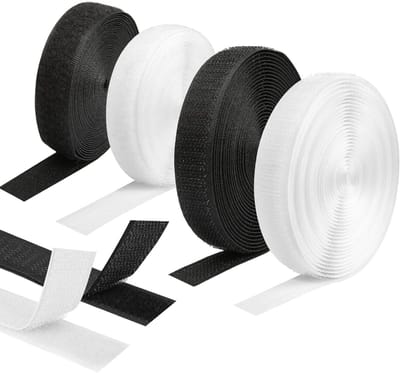 Dubbelzijdige tape voor naaien, 4 stuks, 16 mm x 5 m, klittenband, zwart-wit, 20 m voor stof, naaiprojecten en handwerken